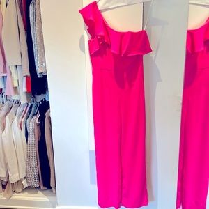 NWT Lilly Pulitzer One Shoulder Hot Pink Ruffle  Lyra Jumpsuit Size 6